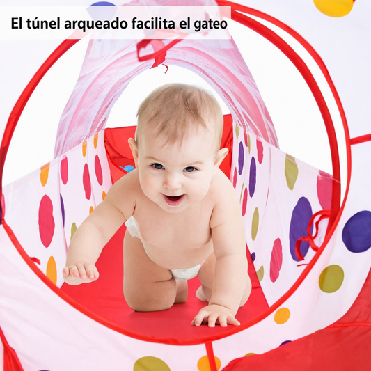 Circuito de juego para bebés 3 en 1 – túnel, tienda y piscina de bolas